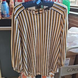 Adrianna Papell Yellow and Black Striped Blouse